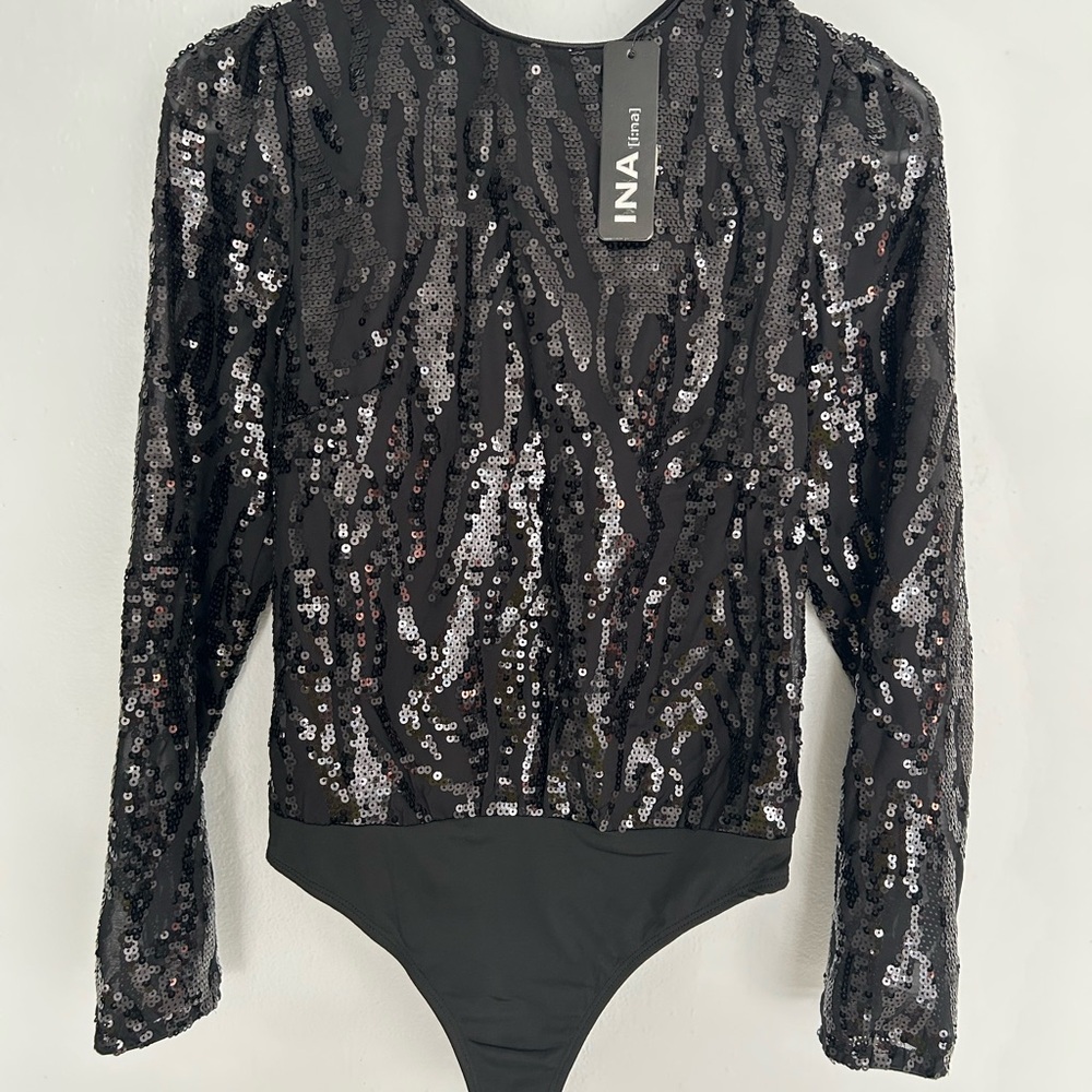 INA Sequin Black Bodysuit
